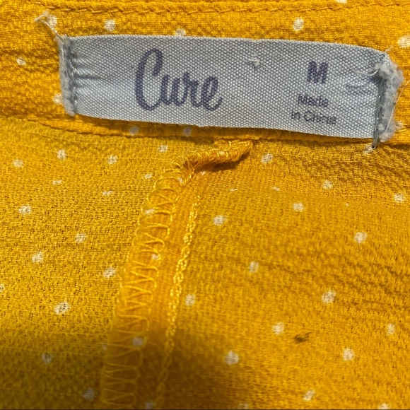 CURE Mustard Yellow White Polka Dot Retro Blouse Gathered Waist Size Medium - Picture 8 of 8